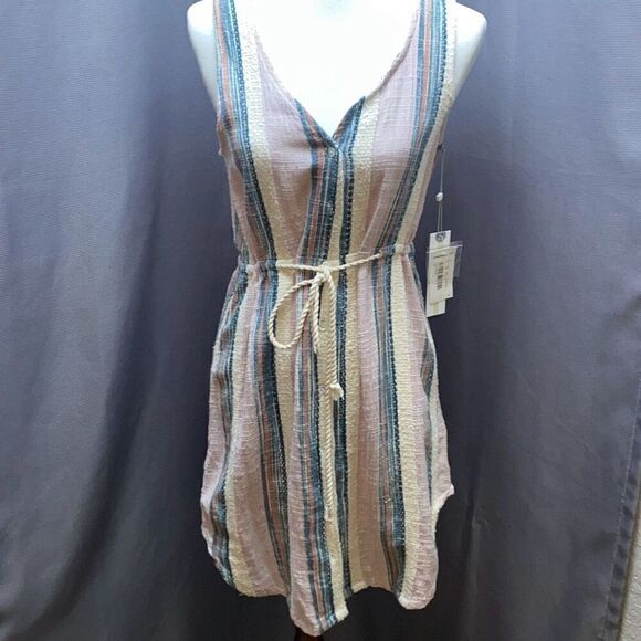 NWT ONeill Striped Button down mini dress Serape Sz S Pink/BLue - Picture 4 of 14